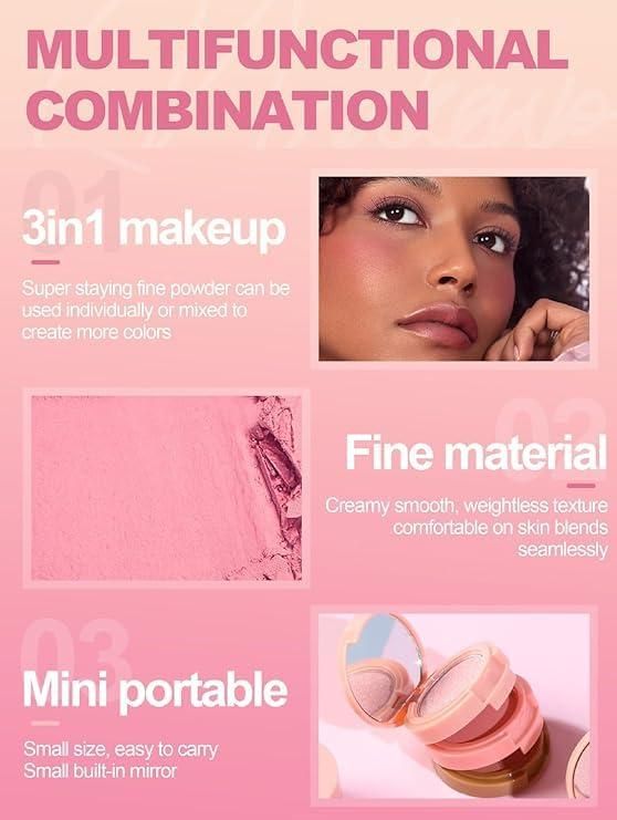 π 3-in-1 Face Blusher + Highlighter Mini Compact Palette π