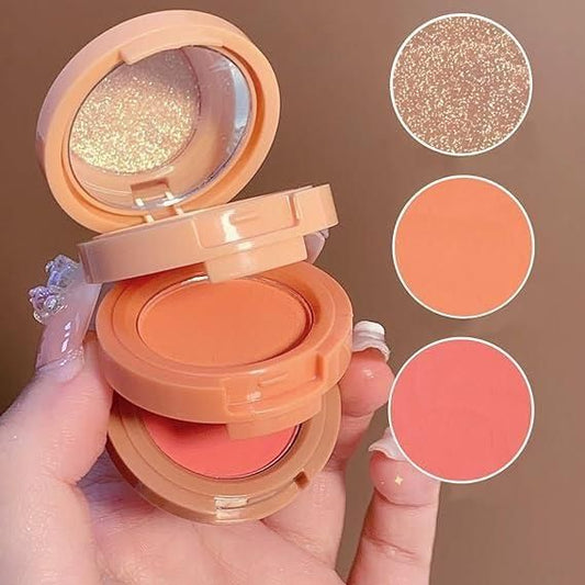 💖 3-in-1 Face Blusher + Highlighter Mini Compact Palette 💖
